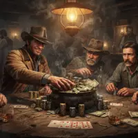 Partie de poker rdr2 à gros enjeux dans un saloon du Far West.