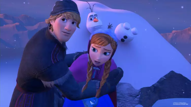 Kristoff, Anna, Sven et Olaf réunis dans le monde d'Arendelle