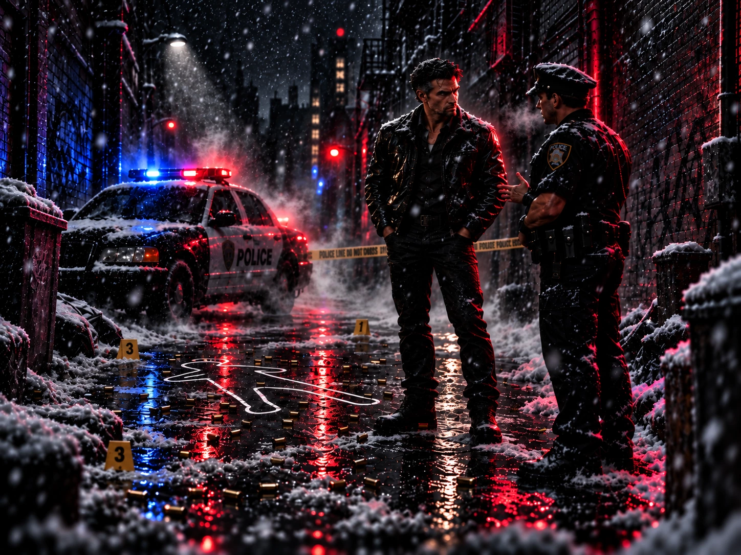 Fusillade au cœur d’une ruelle sombre évoquant Max Payne