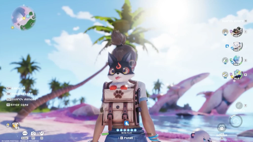 Seaside exploration in Aniimo with the game interface visible