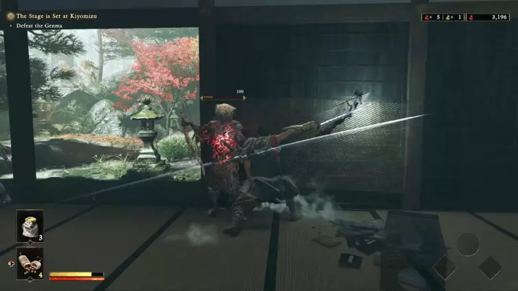 Break Issen contre un Genma dans Onimusha: Way of the Sword