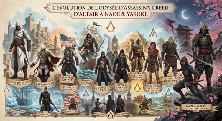 evolution de la licence Assassin Creed Altair Naoe Yasuke
