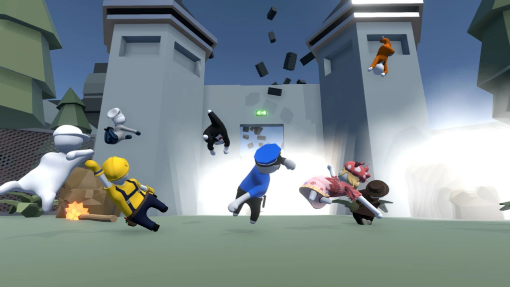 Capture officielle de Human Fall Flat montrant son personnage blanc dans un niveau de physique