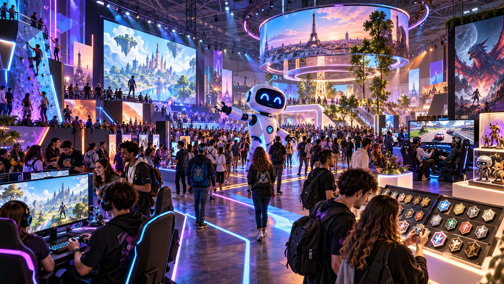 Ambiance de la Playground Edition de la Paris Games Week 2026 dans un grand hall gaming