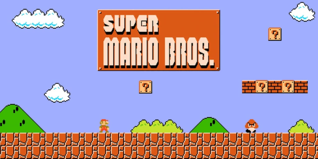 Visuel officiel Nintendo de Super Mario Bros. avec Mario dans le Royaume Champignon