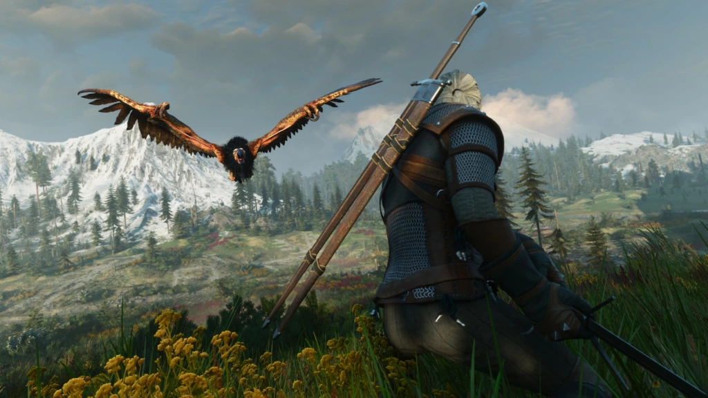 Capture officielle de The Witcher 3 Wild Hunt montrant Geralt dans un environnement de fantasy